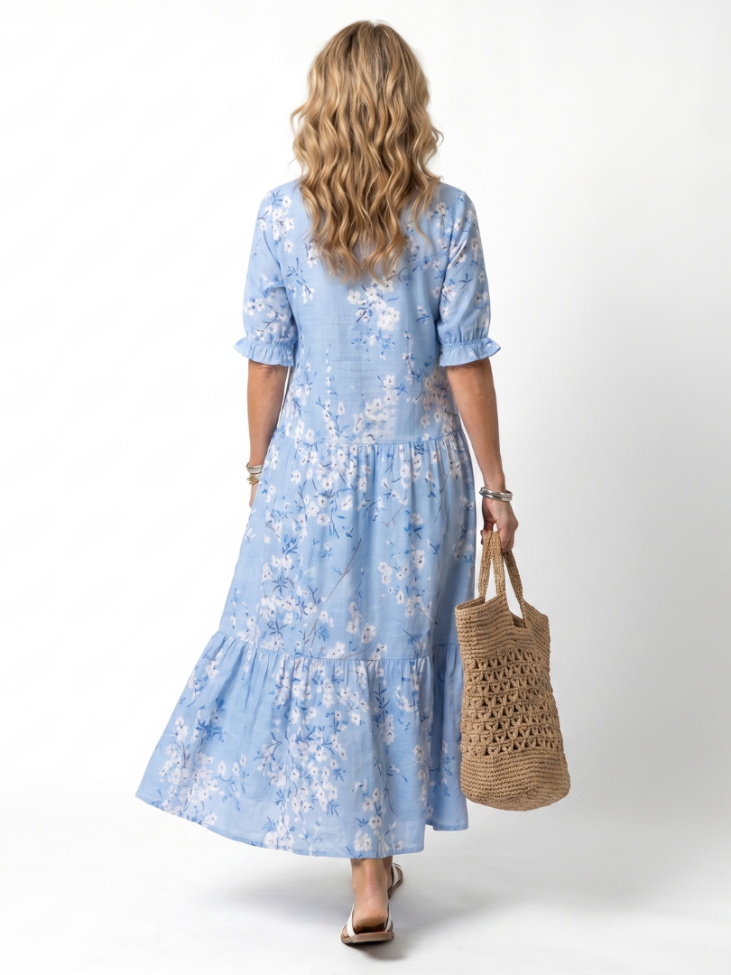 Alora | Abito Midi con Stampa Floreale e Nastro a Frange