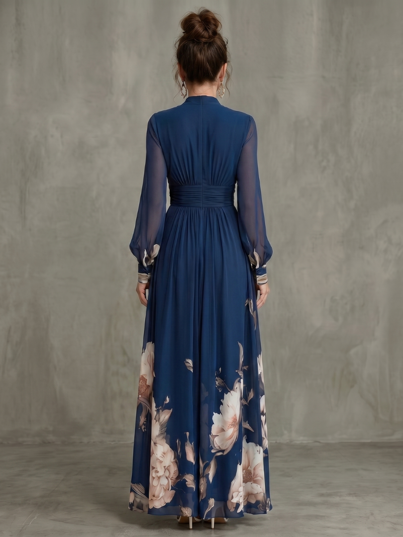 Ziva | Abito Maxi con Maniche Plissettate Trasparenti