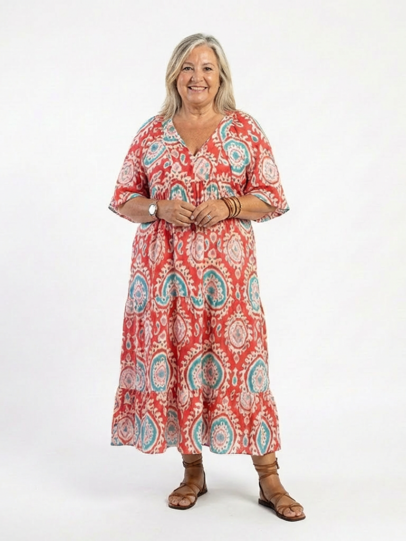 Zaria | Vestito Midi a Maniche Corte con Stampa Paisley
