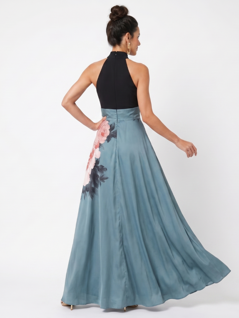 Abito Maxi con Gonna Floreale e Corpino Halter Olympas™