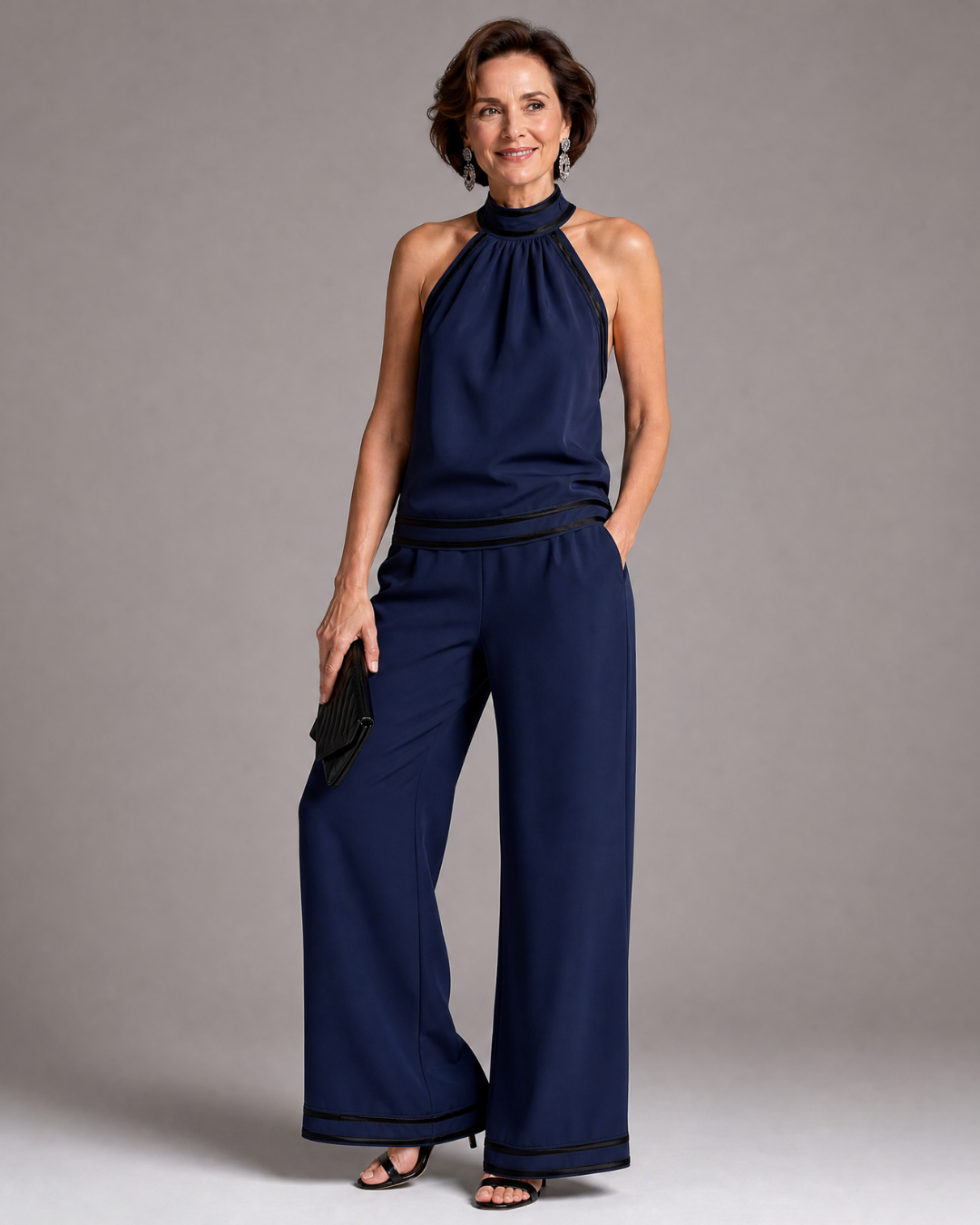 Zephyrine | Jumpsuit a Gamba Larga con Scollo Halter e Bordo a Contrasto