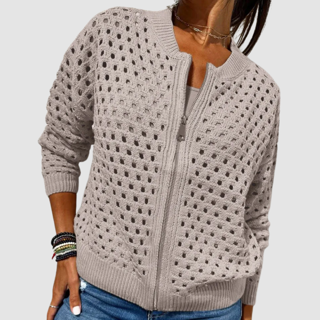 Delia | Cardigan Traforato con Zip – Lucia Toscana