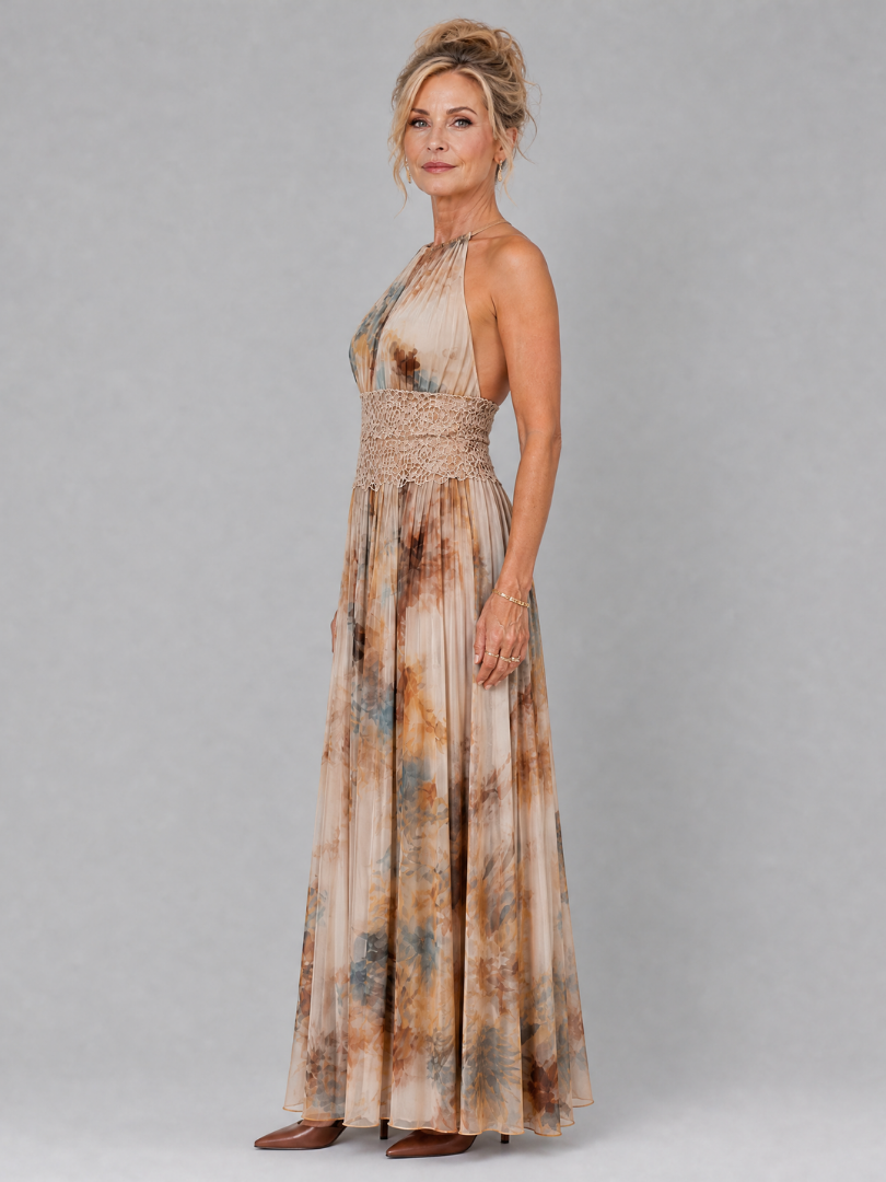 Elavenue | Abito Maxi con Scollo All'Americana e Vita in Pizzo