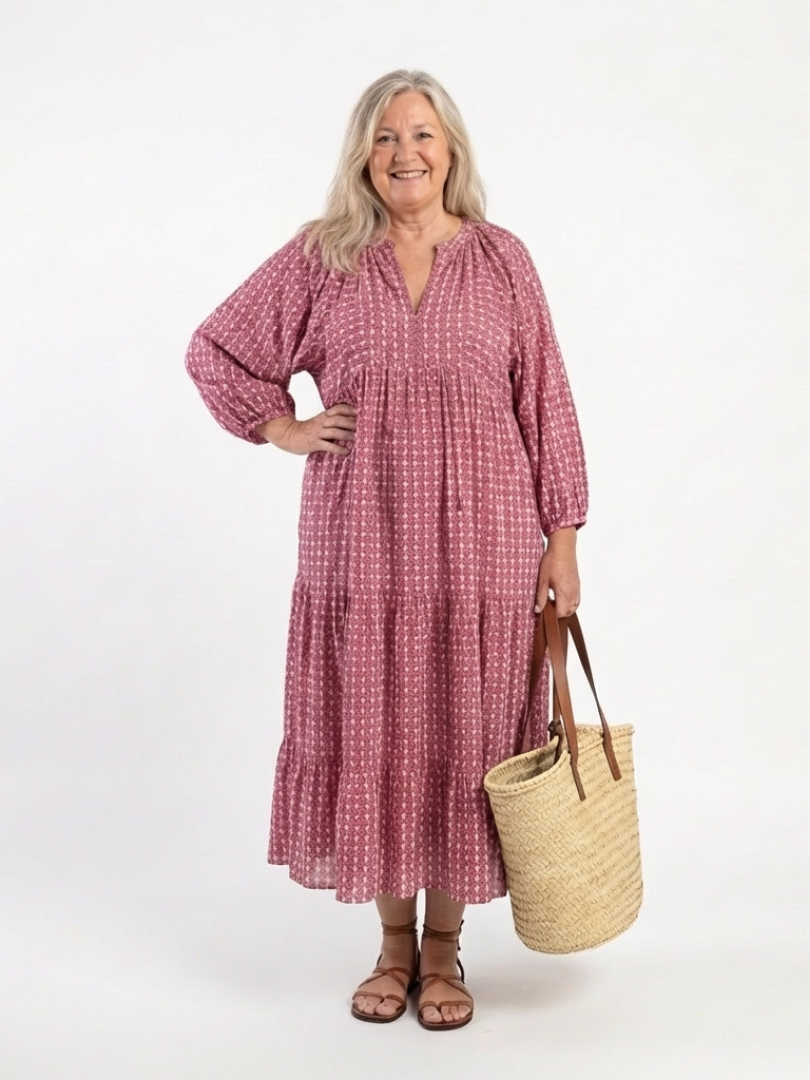 Arlette | Vestito Midi a Maniche Lunghe con Stampa Geometrica