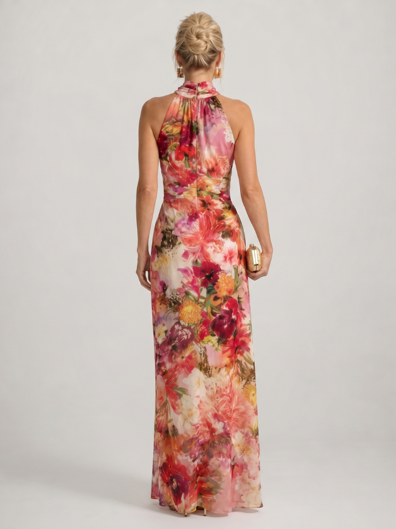 Elisabetta™ Abito Maxi con Stampa Floreale e Collo All'Americana