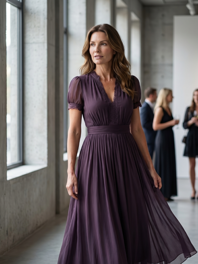 Elia | Abito Maxi con Vita Arricciata e Scollatura a Chiave