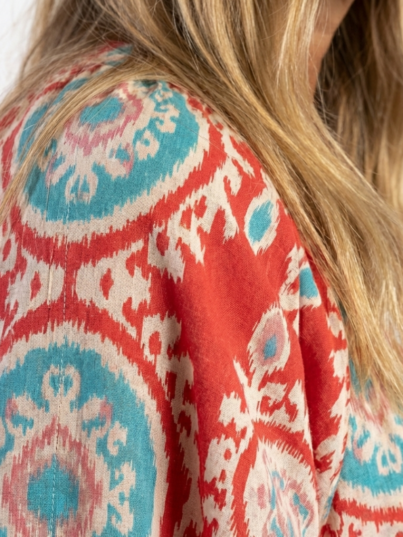 Zaria | Abito midi a maniche corte con scollo a V e stampa paisley