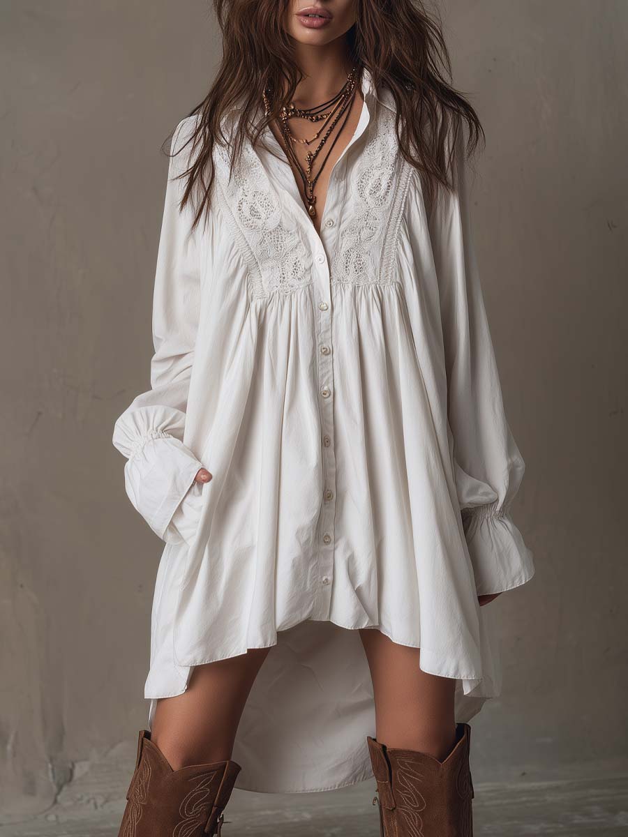 Anastasia™ | Mini Abito Camicia in Pizzo