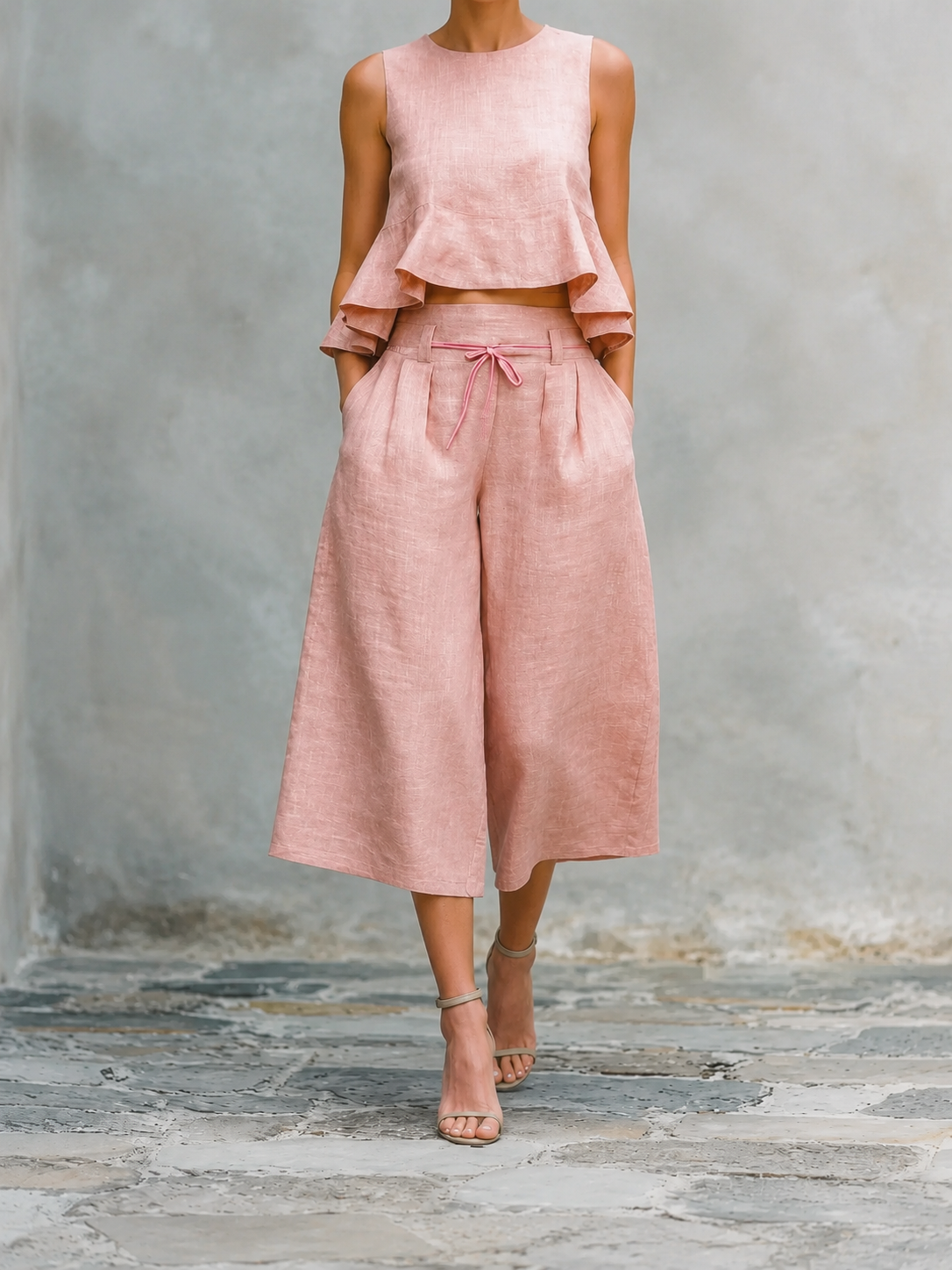 Jasmine | Two-Piece Set with Ruched-Hem Blouse