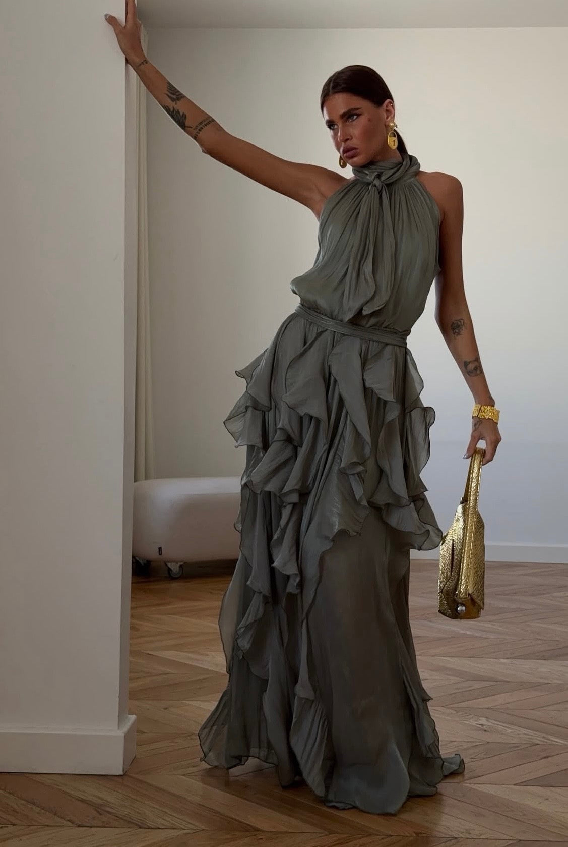 Harper | Open-Back Layered Ruffle Maxi Dress