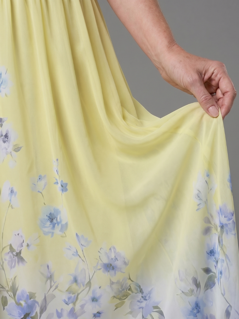 Clarissa | Abito midi senza maniche con scollatura a V e orlo floreale morbido