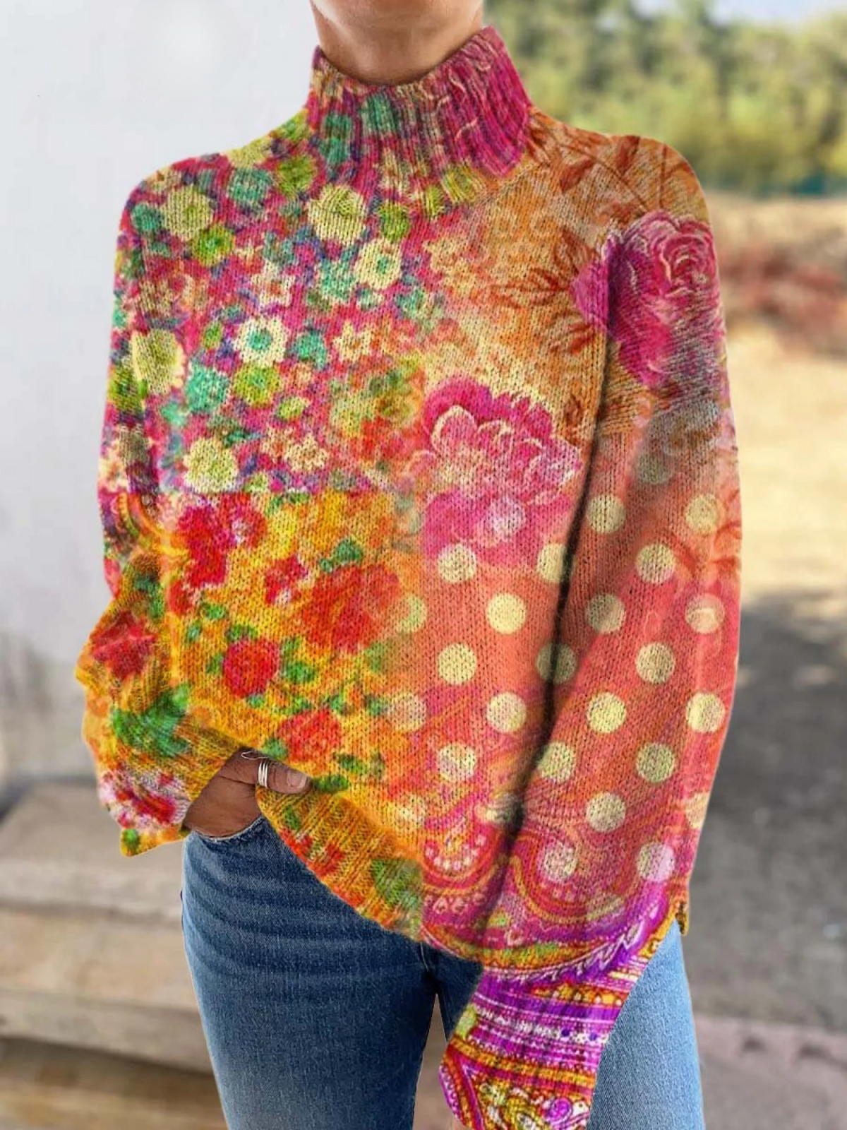 Cassandra | Maglione a Collo Alto Floreale