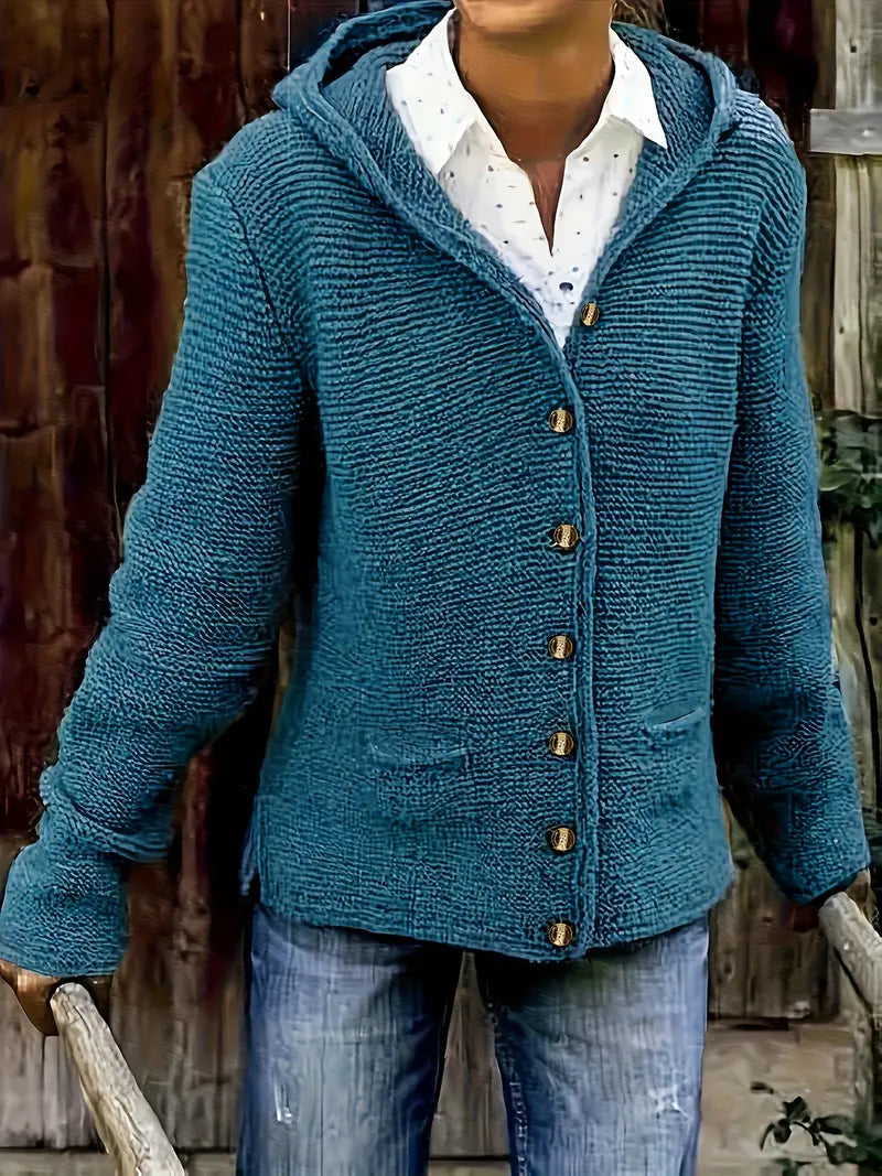 Elegante Cardigan con Cappuccio a Maniche Lunghe