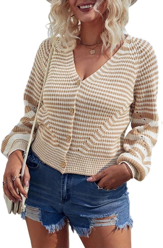 Cardigan in Maglia con Scollatura a V, Chiusura a Bottoni e Maniche Lunghe per Donne