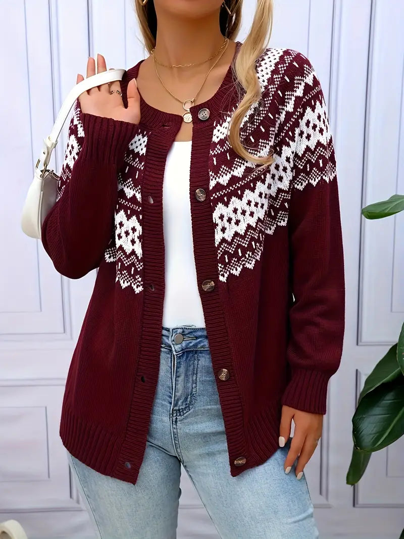 Cardigan in acrilico per donne con motivo geometrico