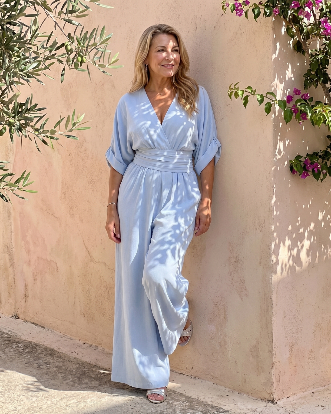 Emene | Tuta Relaxed con Scollo a V Drappeggiato e Gamba Larga