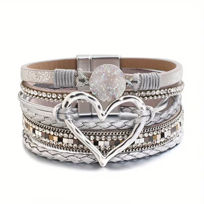 Georgia - Bracciale in Pelle a Strati con Cuore Bohemien