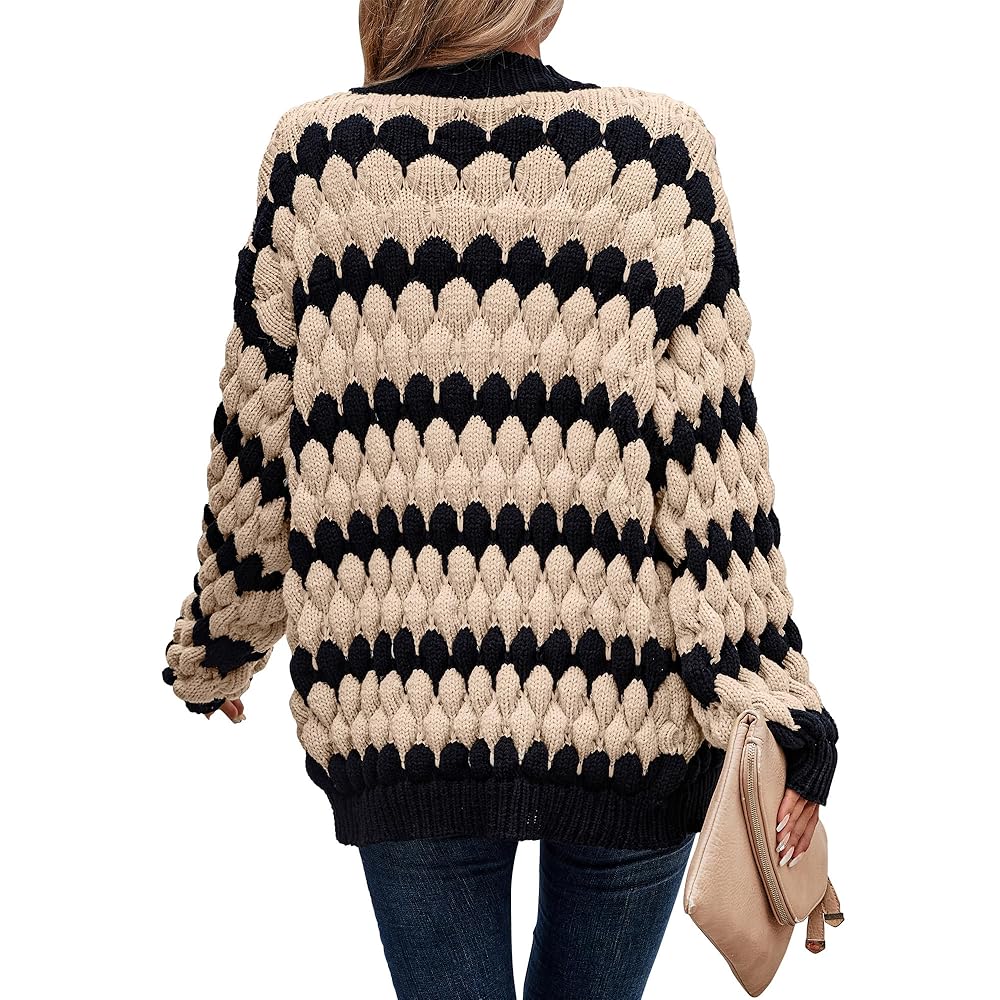 Cardigan da donna con maniche a lanterna, apertura frontale e colori a strisce