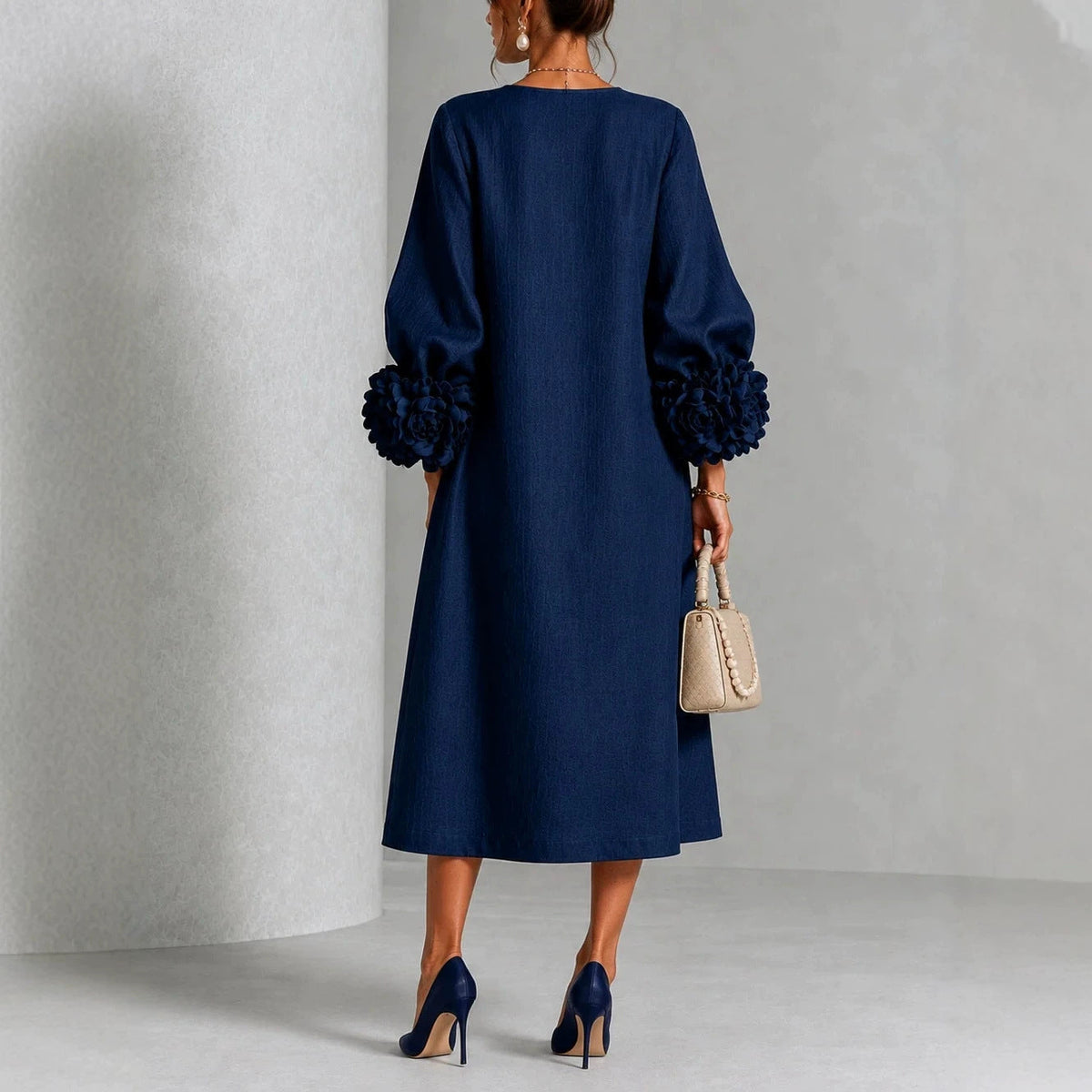 IVY | Abito Midi Floreale con Maniche a Cuffia a Rosa