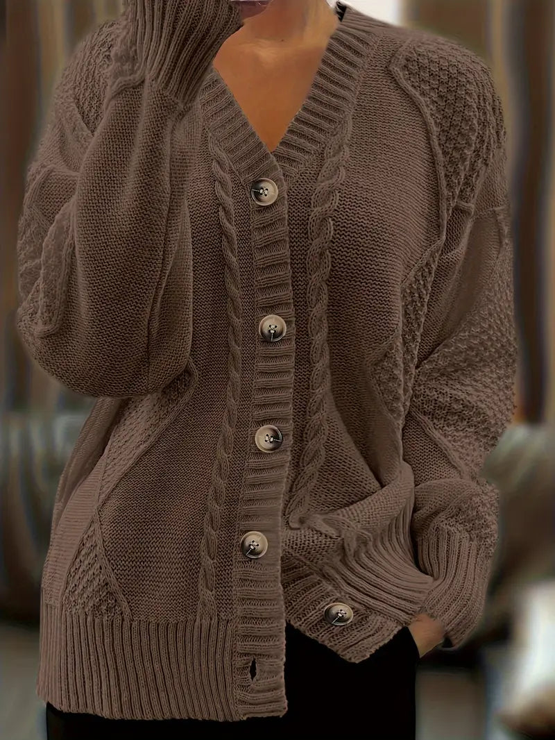 Cardigan Casual a Maglia Cable Colorato per Donne