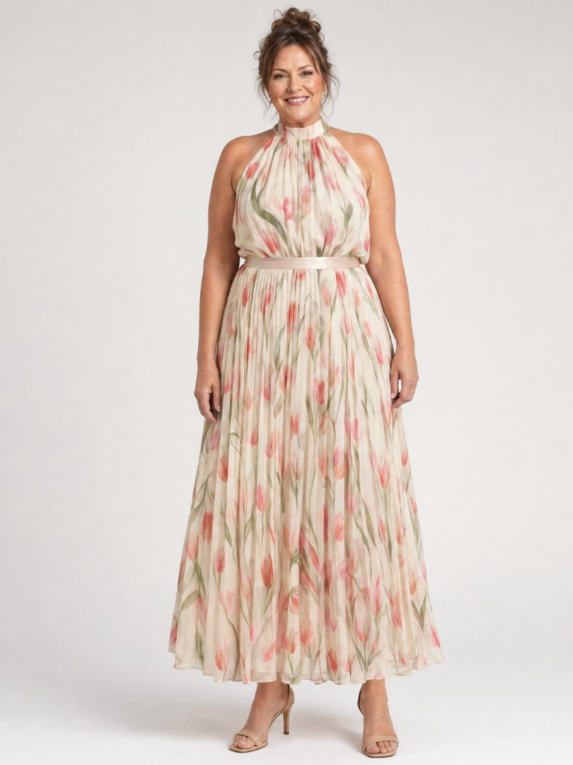 Abito Midi Floreale con Collo Halter Aurelle™
