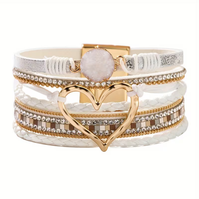 Georgia - Bracciale in Pelle a Strati con Cuore Bohemien