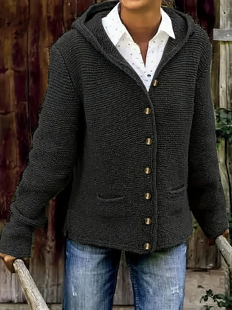 Elegante Cardigan con Cappuccio a Maniche Lunghe