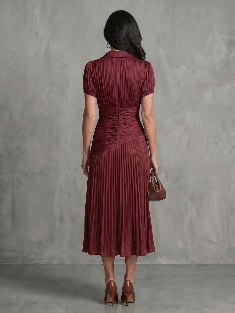 Theodora | Abito Midi a Strisce con Vita Plissettata