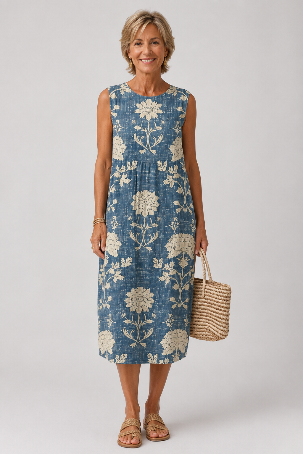 Belle | Abito Boho a Fiori in Denim Blu