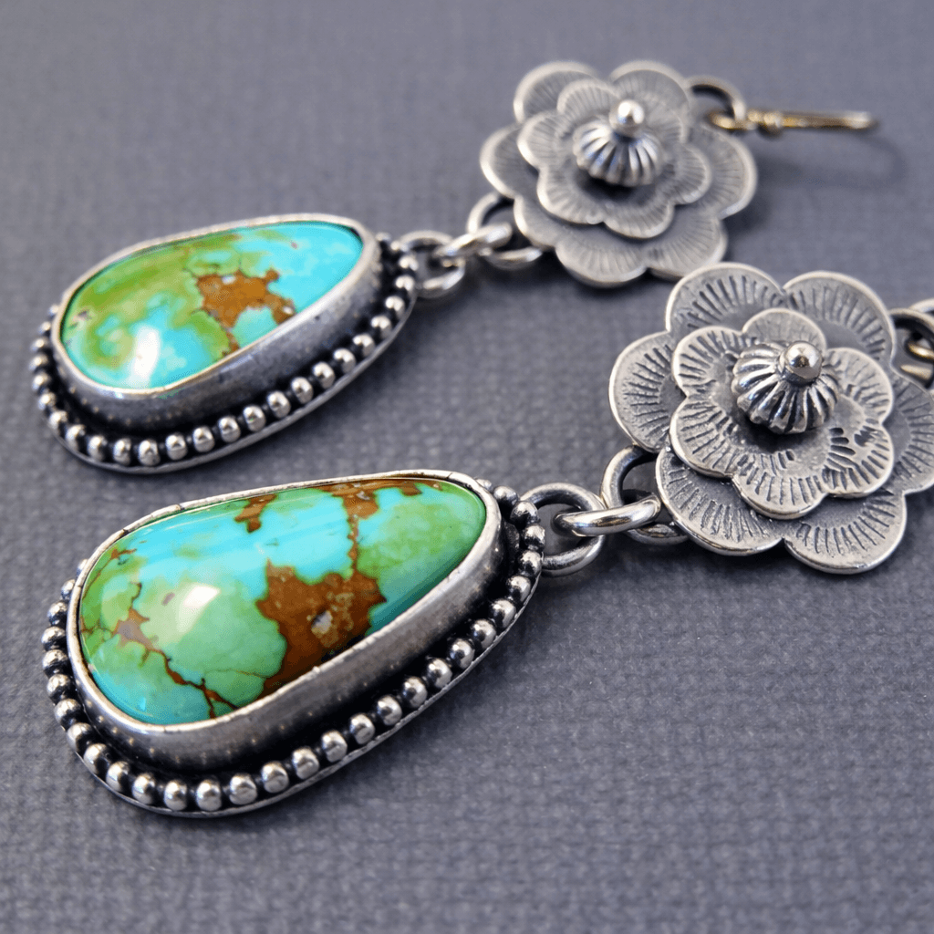 Orecchini a Goccia Floreali Vintage Turchesi