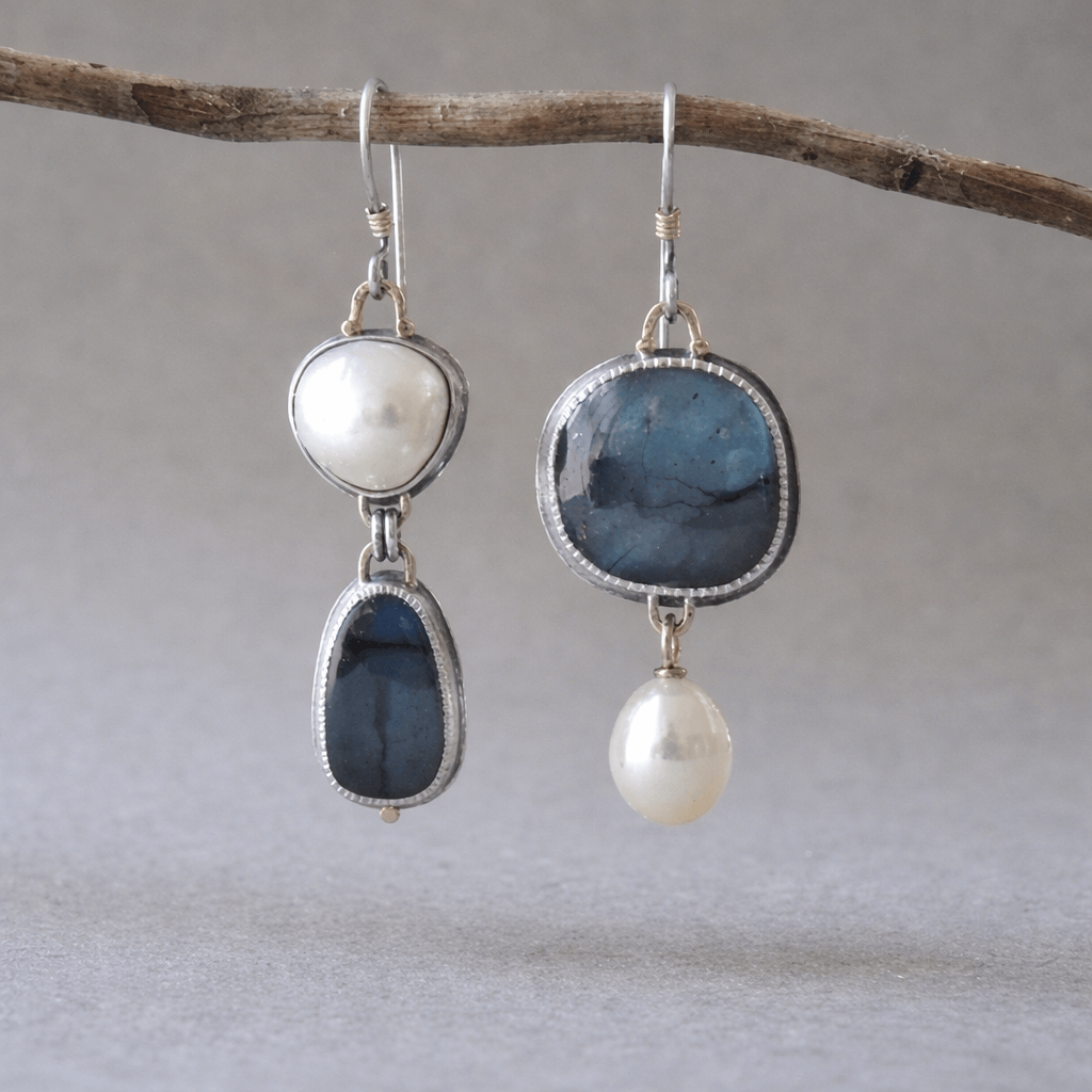 Orecchini Vintage in Pietra Blu e Perla