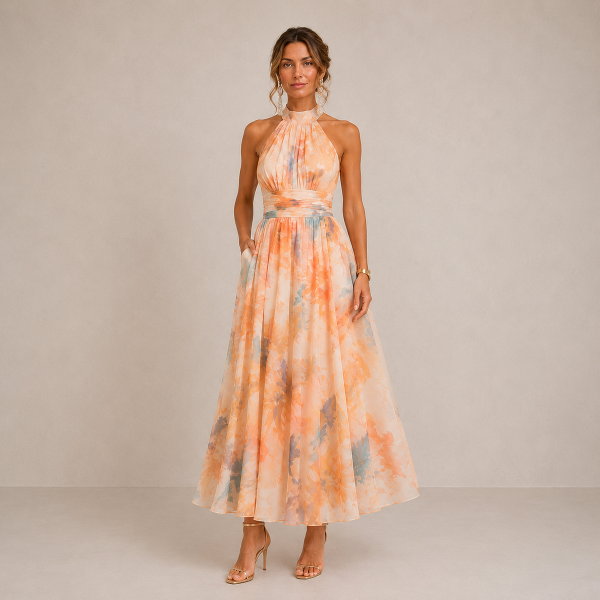 Liliana | Abito Midi Collo all’Americana – Lucia Toscana