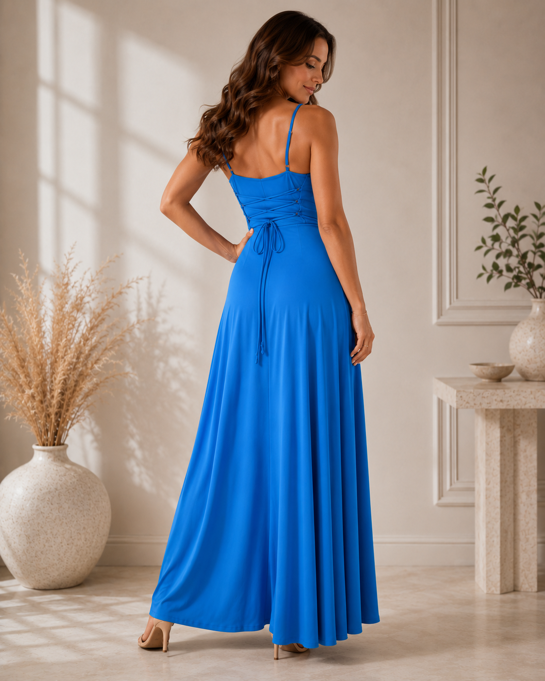 Lena | Abito Lungo con Scollo a Cascata – Lucia Toscana
