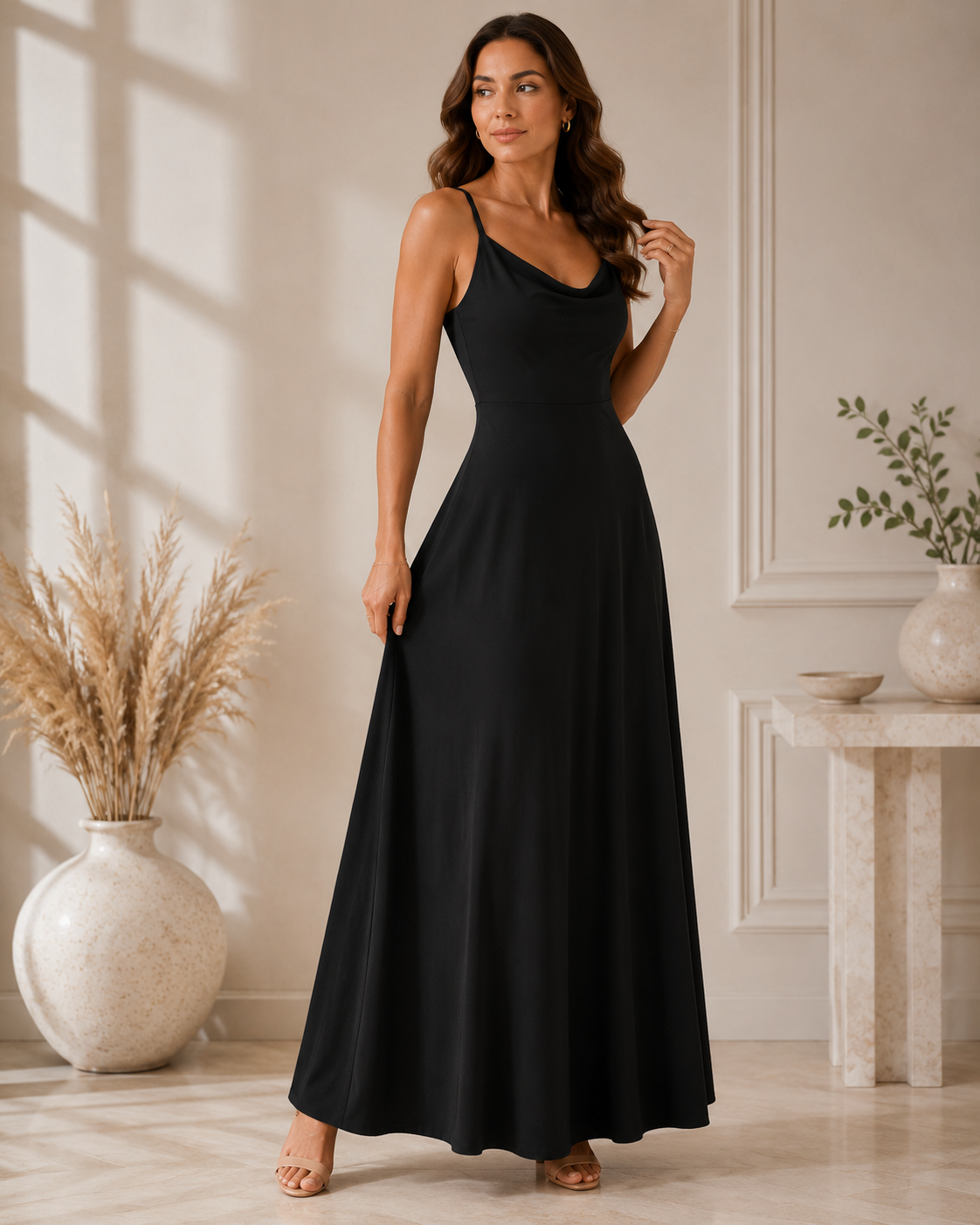 Lena | Abito Lungo con Scollo a Cascata – Lucia Toscana