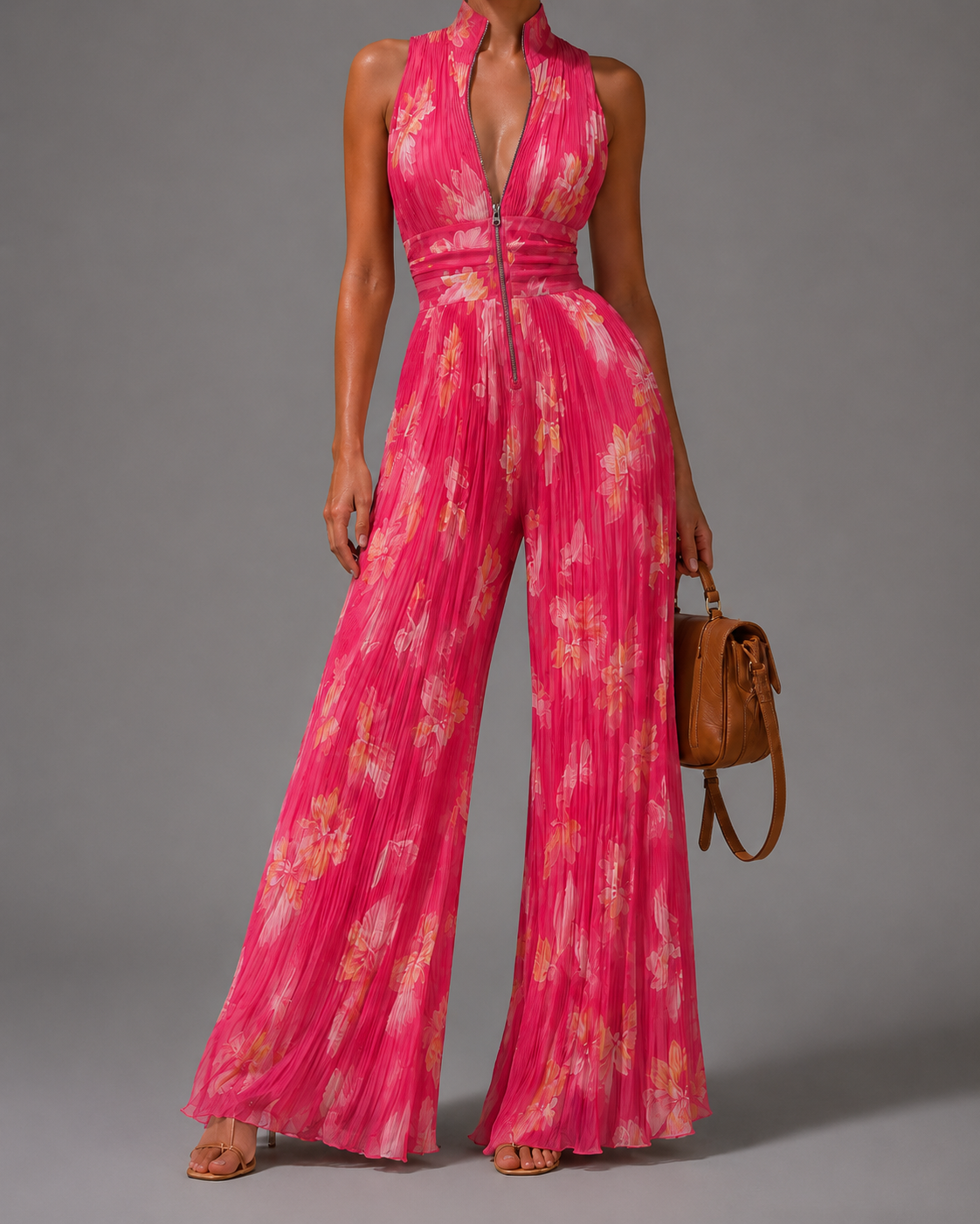 Sofia | Jumpsuit in Chiffon Plissettato a Fiori per Donne