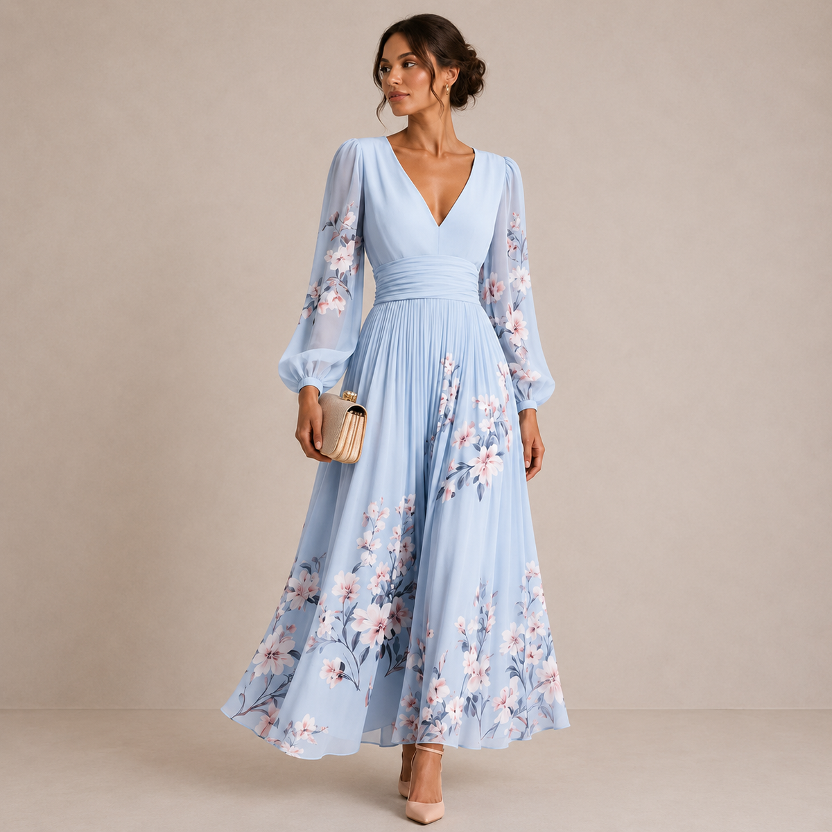 Nirena | Abito Midi a Fiori con Maniche – Lucia Toscana