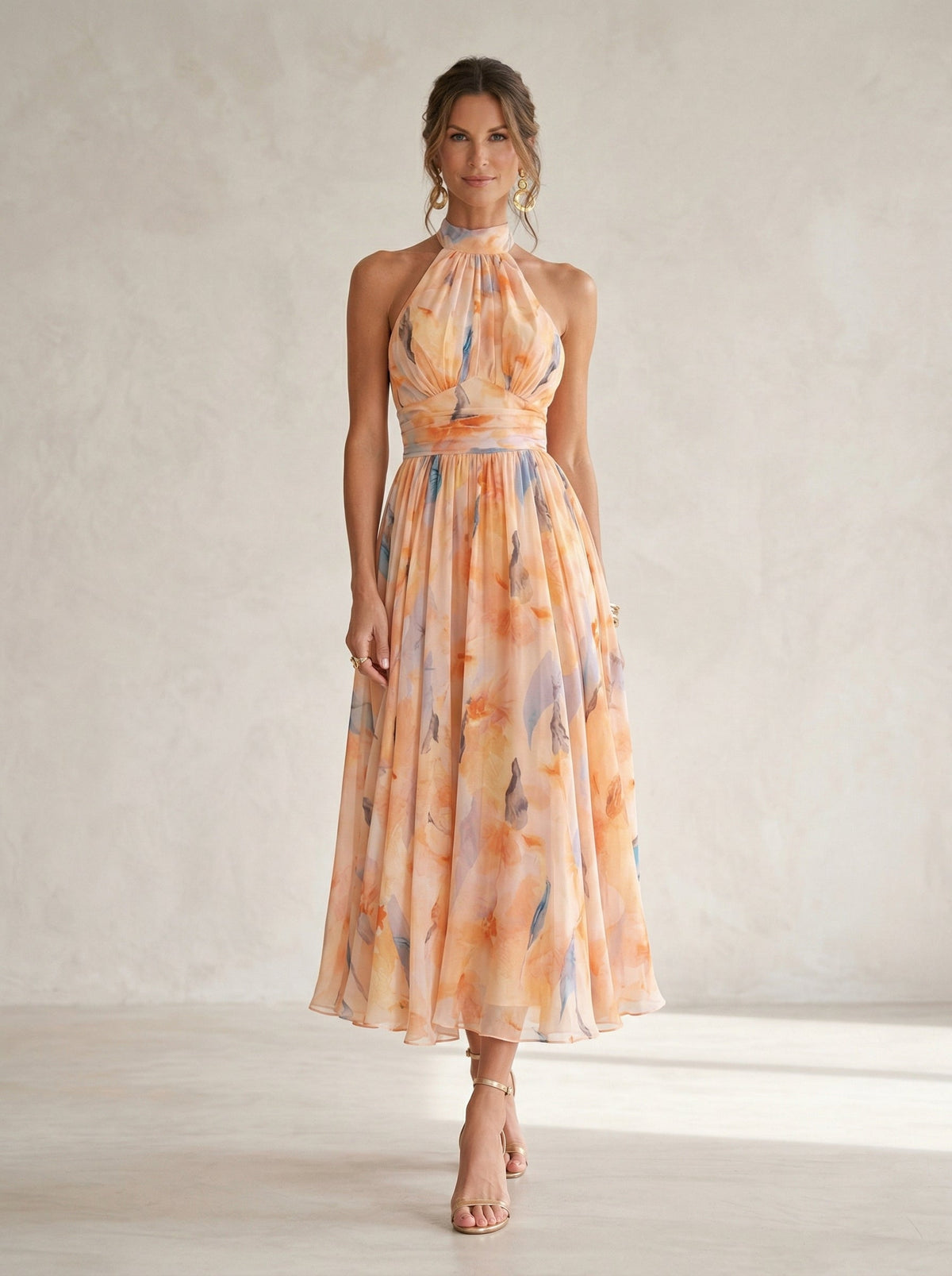 Peonia | Abito Lungo Halter ad Acquerello