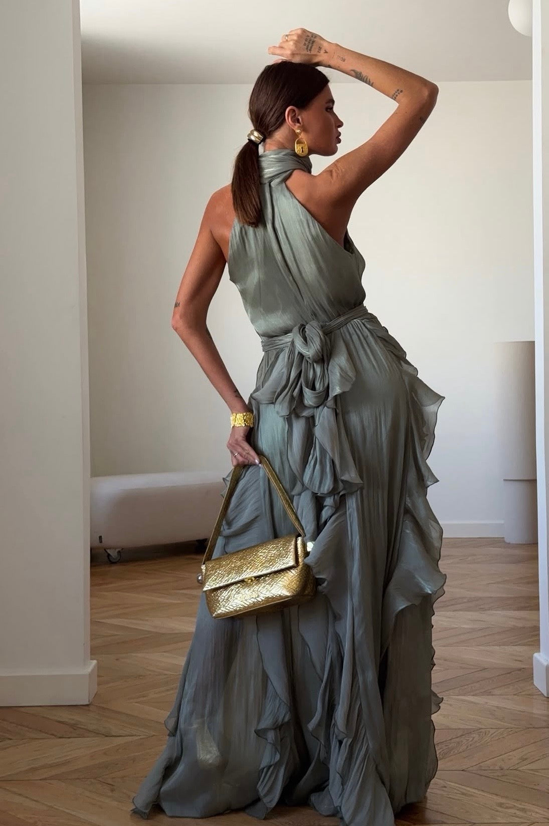 Harper | Open-Back Layered Ruffle Maxi Dress