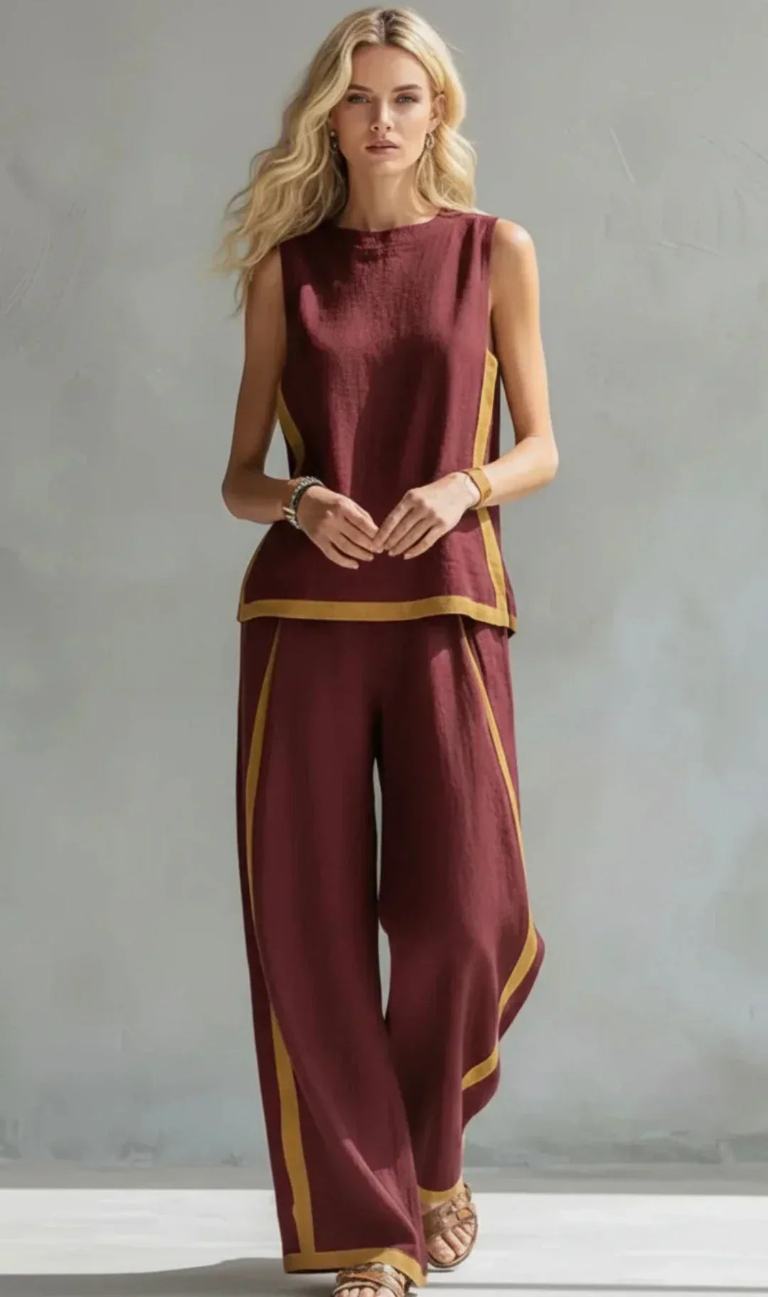 Ursula - Set Elegante e Casual di Gilet e Pantaloni con Finiture Bicolore