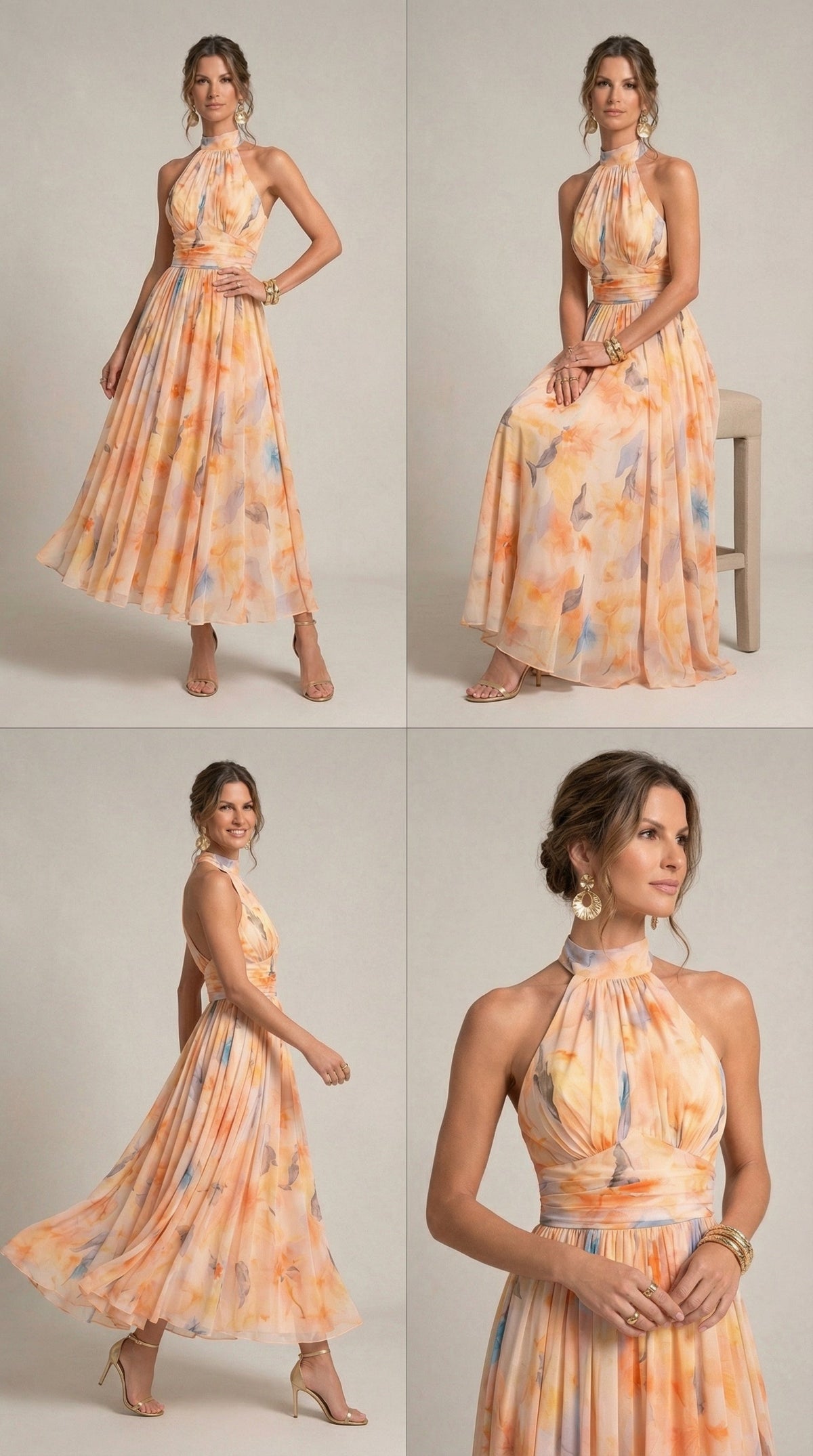Peonia | Abito Lungo Halter ad Acquerello