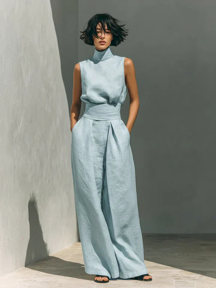 Florâ„¢ | Completo minimalista di canotta e pantaloni a gamba larga in cotone e lino per donna