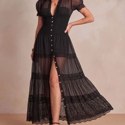 Sophia | Abito Maxi in Pizzo Trasparente per Donne