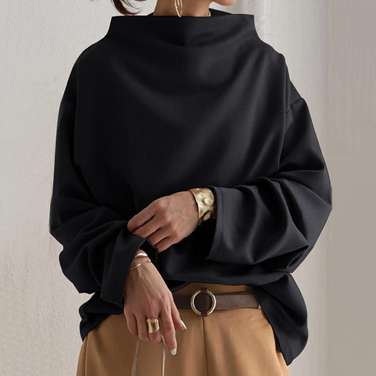 Joan | Top Drappeggiato con Collo Alto