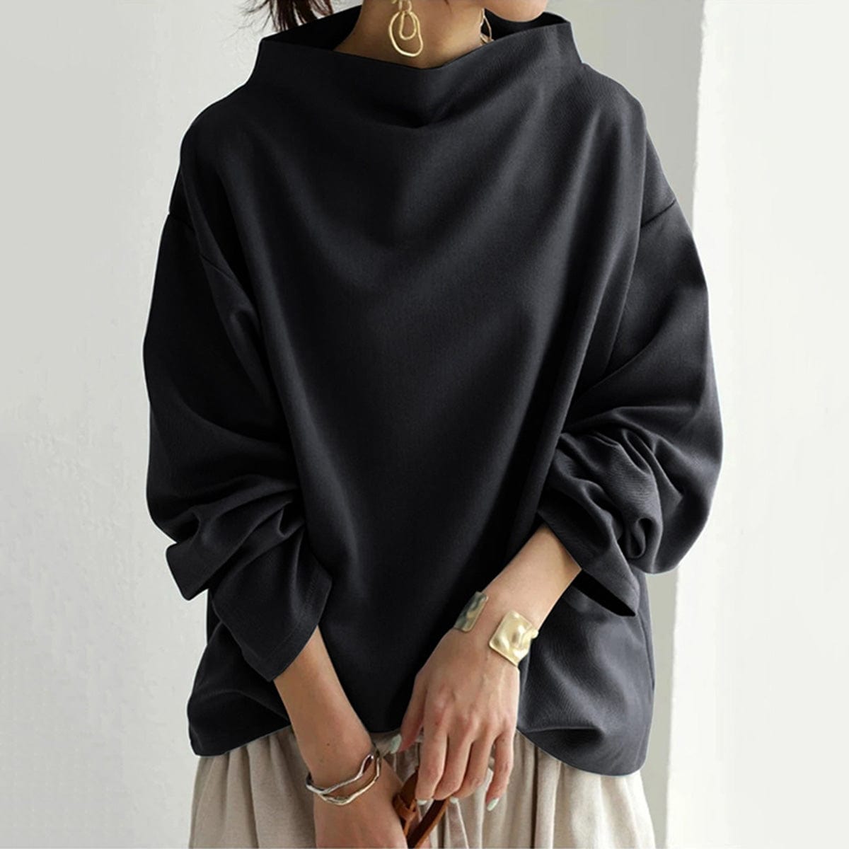 Joan | Top Drappeggiato con Collo Alto