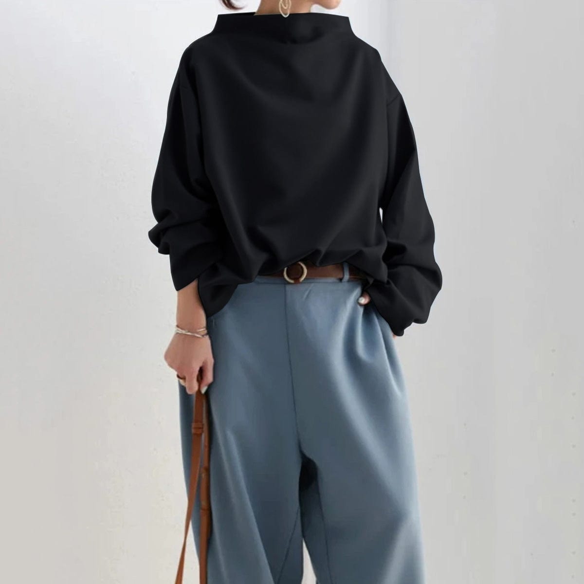 Joan | Top Drappeggiato con Collo Alto