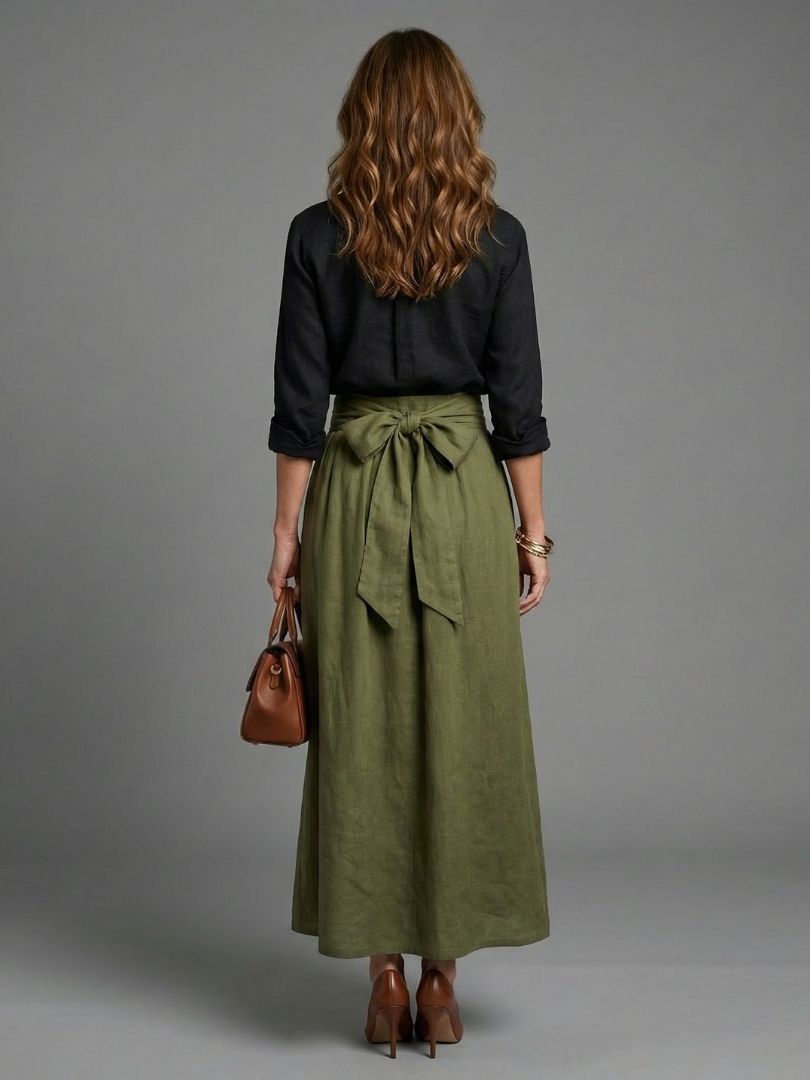 Vera | Completo a Due Pezzi Blusa Nera Gonna Midi Verde Oliva