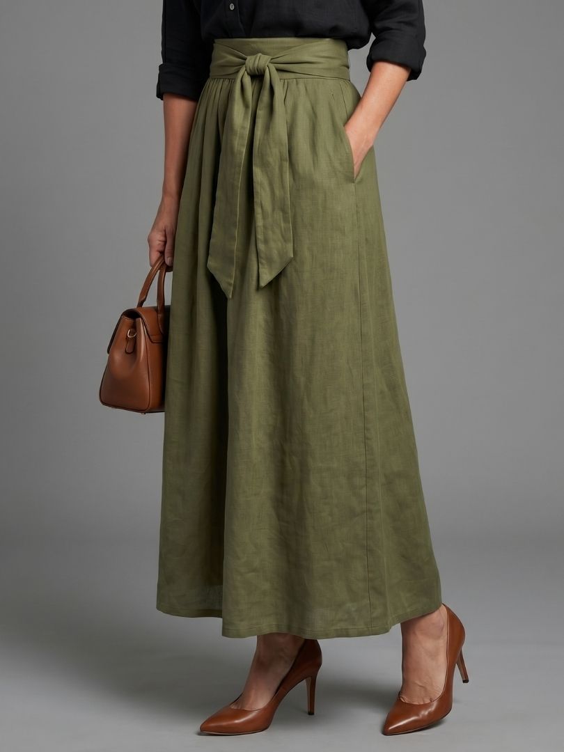 Vera | Completo a Due Pezzi Blusa Nera Gonna Midi Verde Oliva
