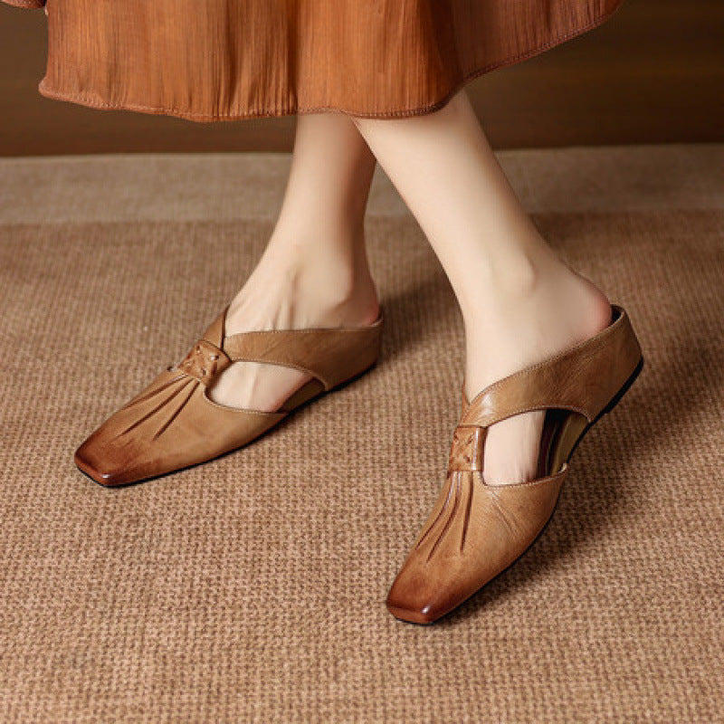 Olene | Mule con Punta Quadrata in Pelle Vera
