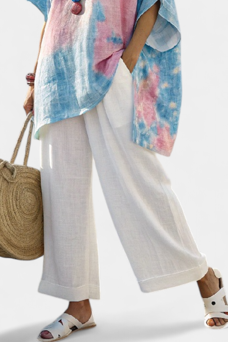 Vantrel | Top in Lino Confortevole e Pantaloni a Righe in Bambù