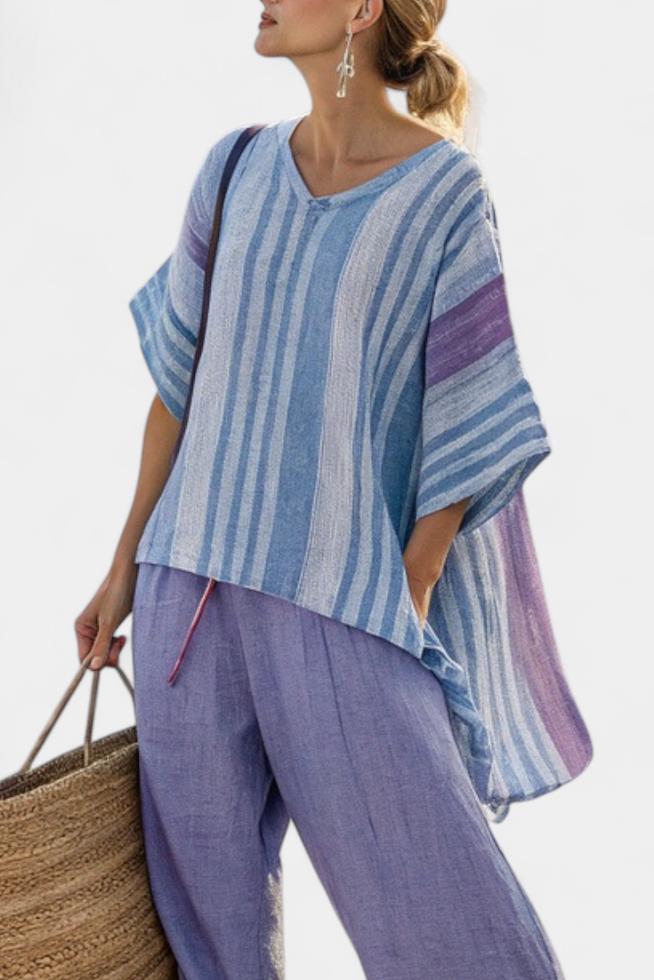 Zellora | Elegante Top Lavanda e Blu Cielo & Pantaloni in Lino